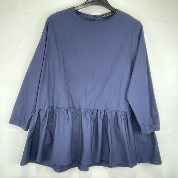 ZARA Basic Collection Top Womens Small Navy Peplum Loose Botton - Picture 2 of 14